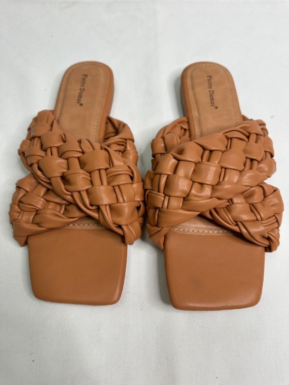 Pierre Dumas Cognac Braided Slide Mules for Women